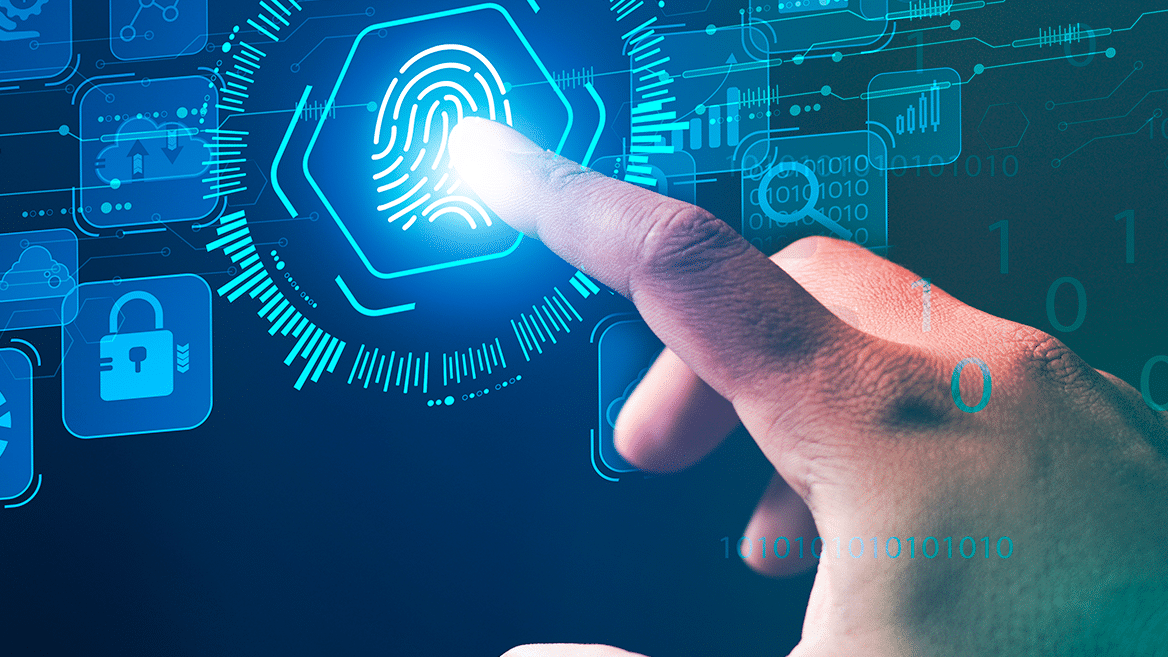 Doigt pointant une empreinte digitale numérique