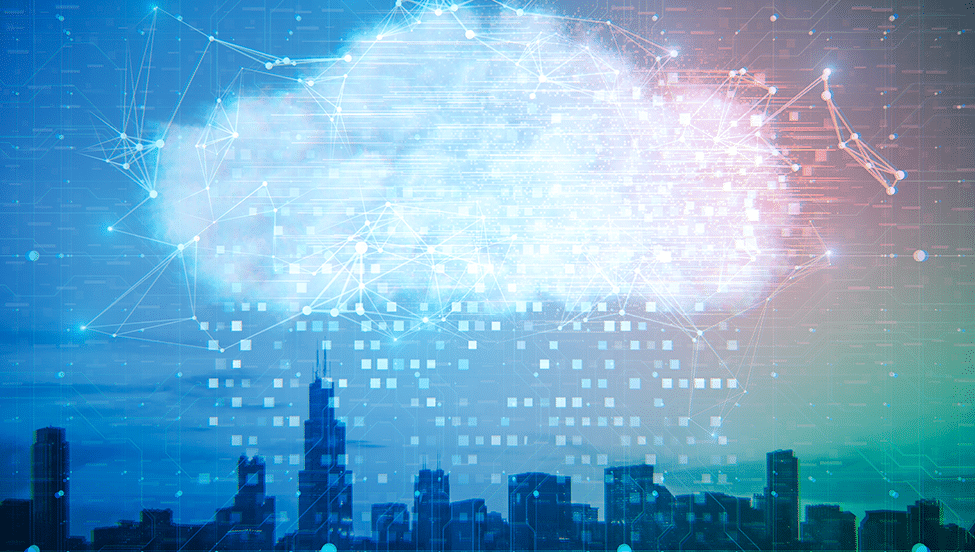 Nuage numérique au dessus d'une ville